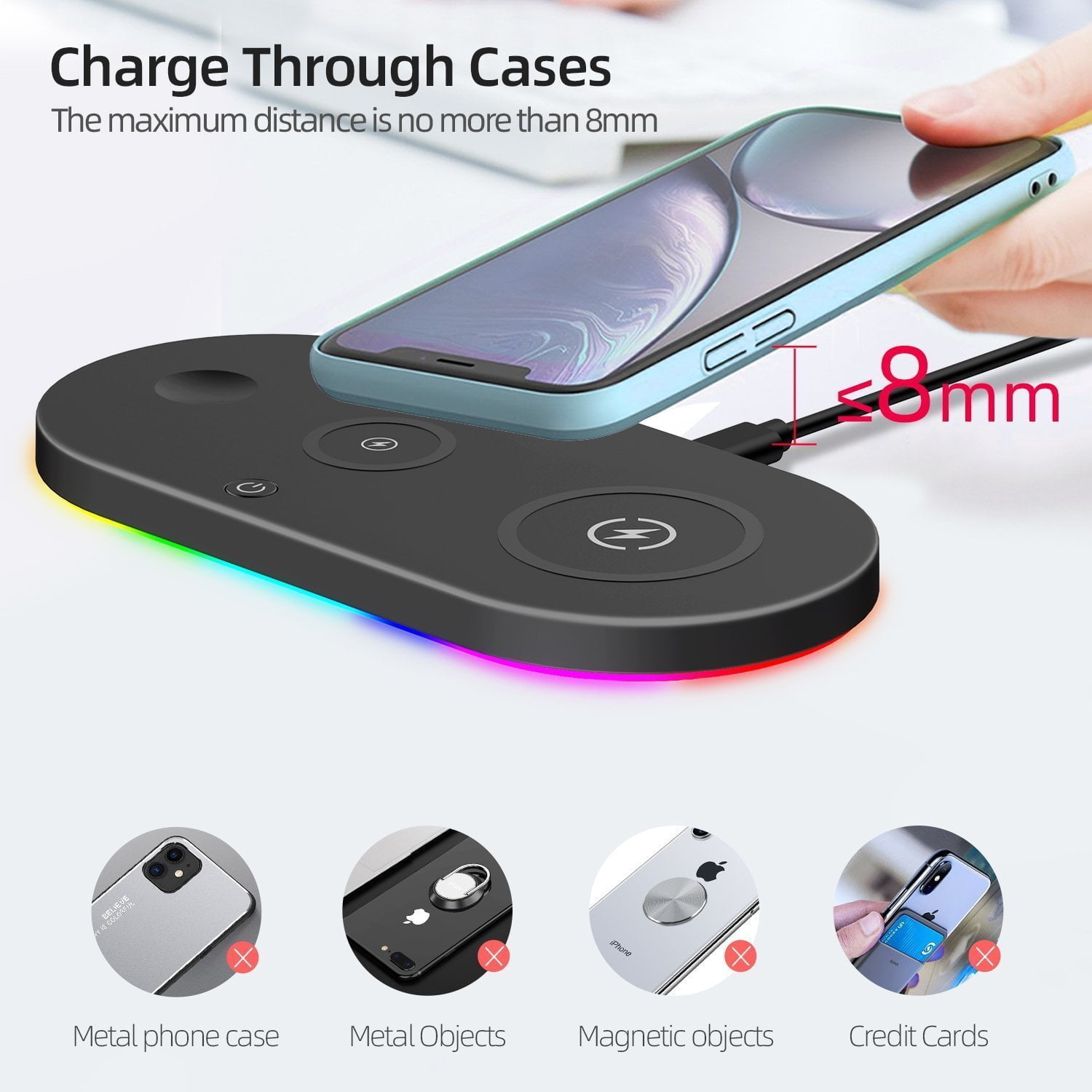 charge through phone cases with 4 in 1 wireless charging dock station
