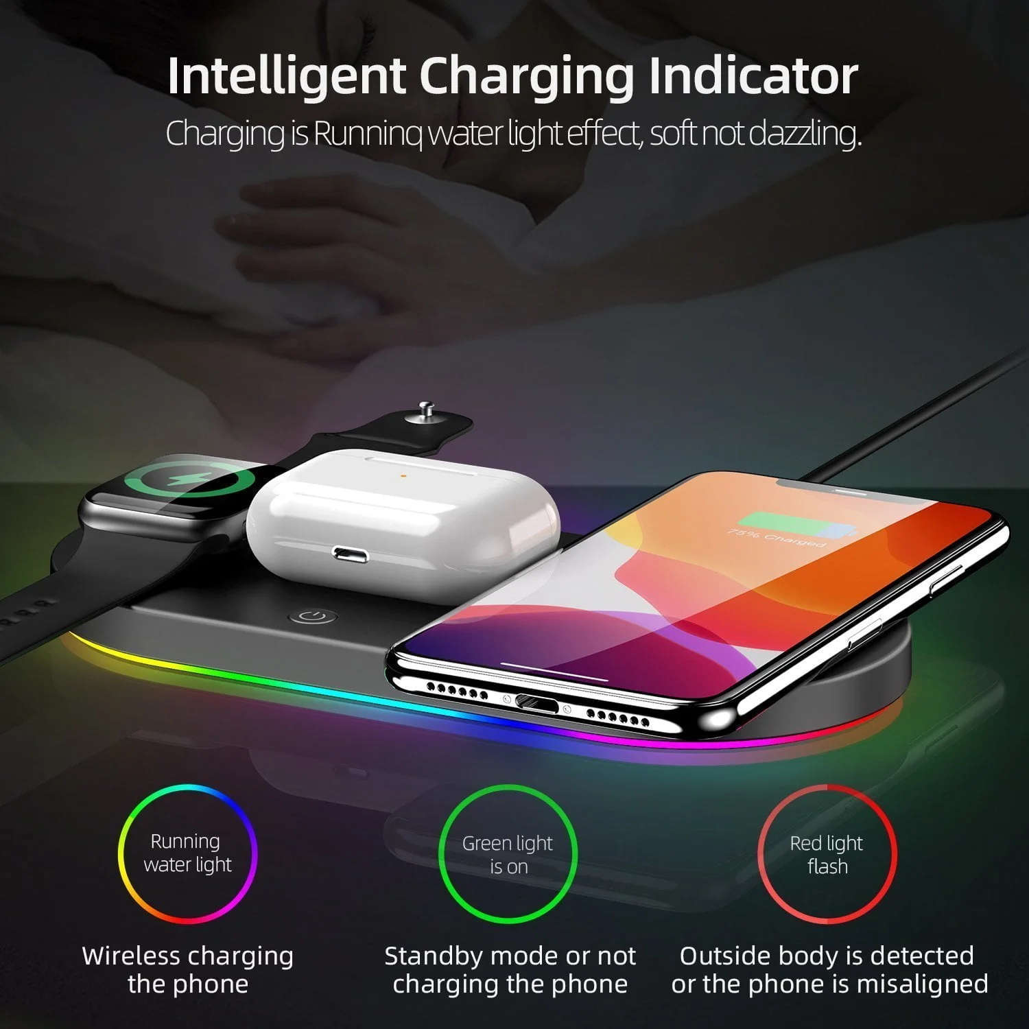 4 in 1 wireless charging station with smart indicator