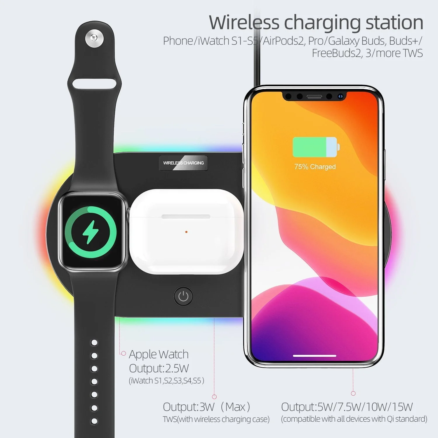 charge your device with 4 in 1 wireless charging station