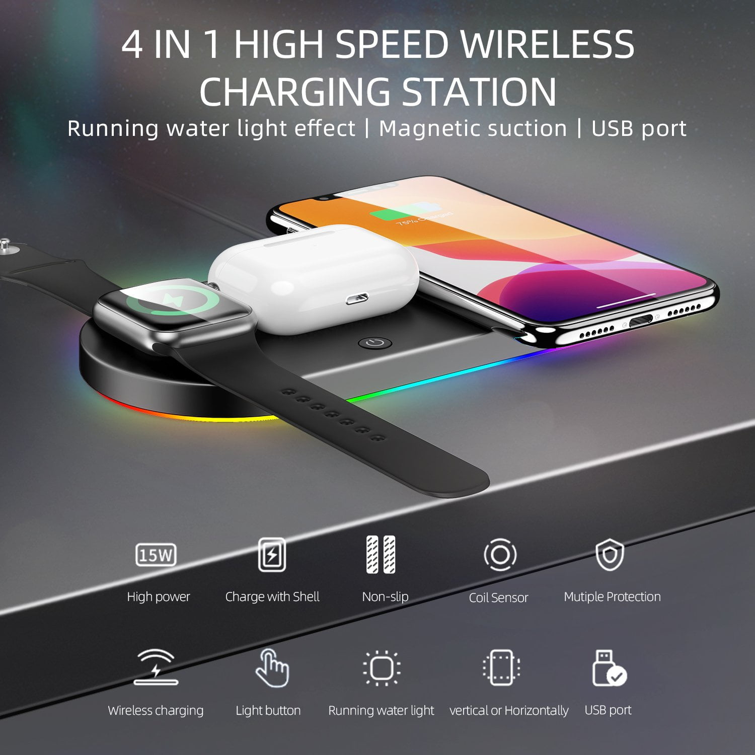 high speed 4 in 1 wireless charging station