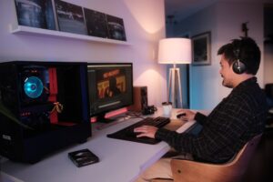 Man playing online game
